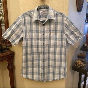 CARHARTT Men Light Blue Plaid Button Short Sleeve Top Size Medium